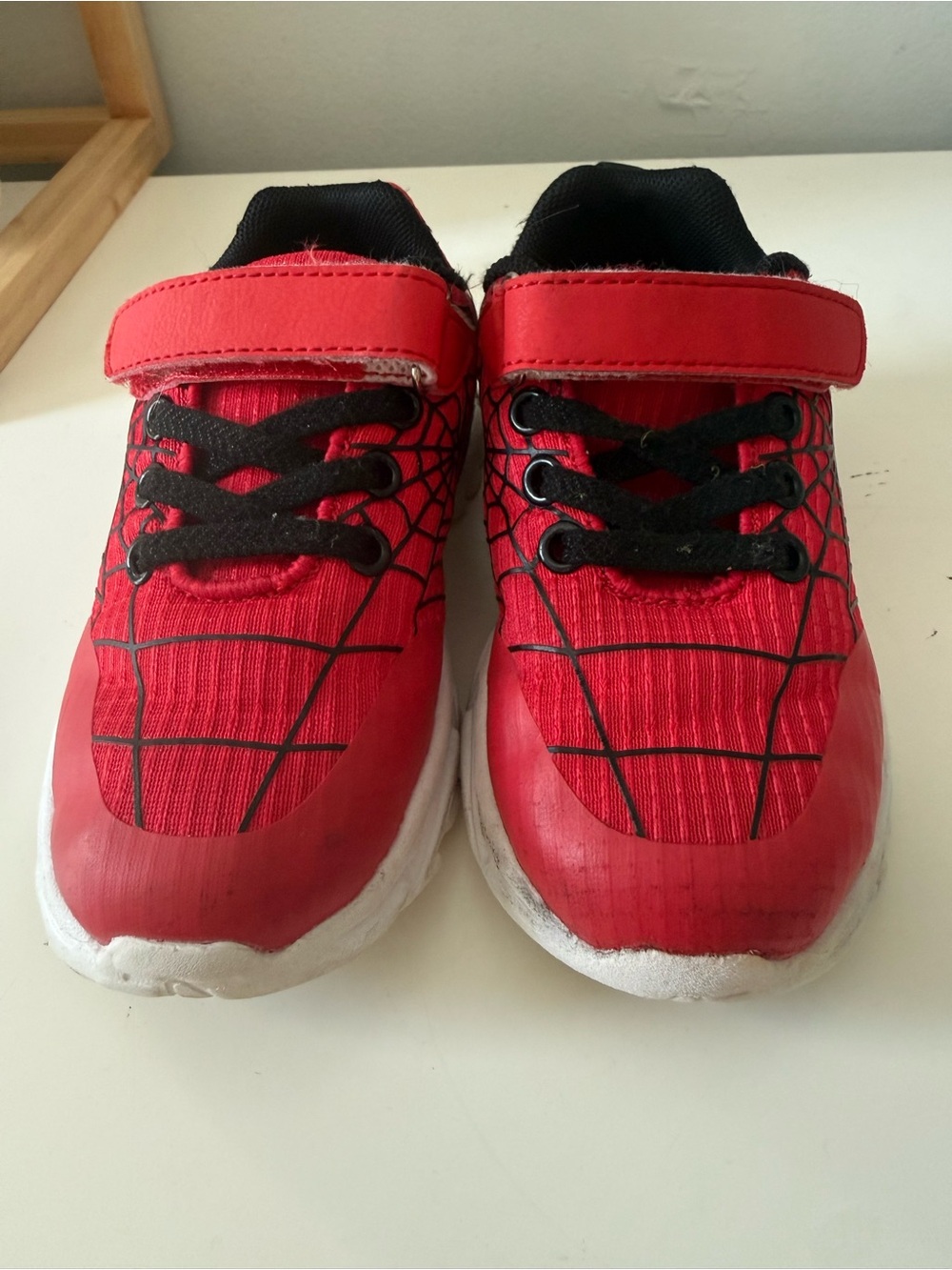Barely Worn Kids Red Spider-Web Athletic Sneakers - Velcro Strap